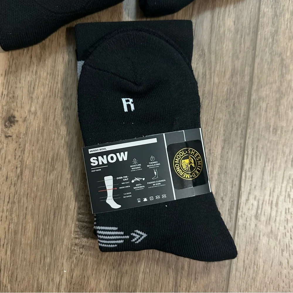 NEW!! Wool Socks Bundle, 3 Pairs, Black, Merino Wool, Thermal Wear, Hiking, L